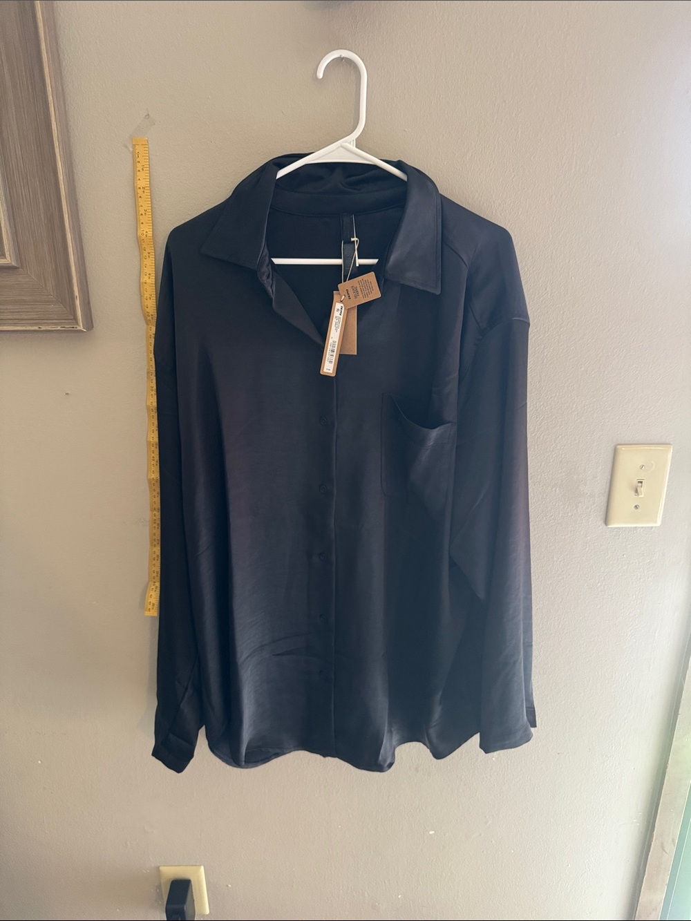 SKIMS Black Satin Button-Down Shirt